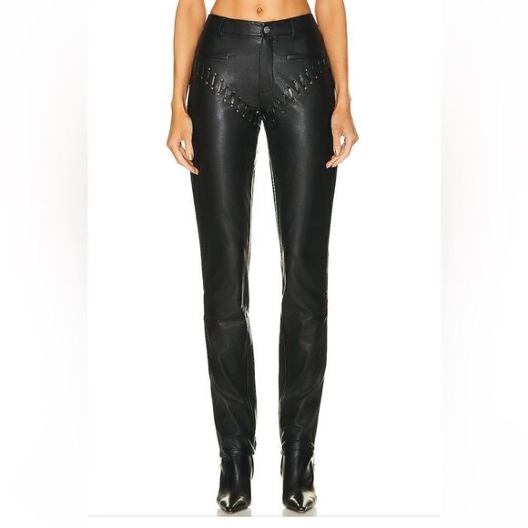 Miaou Pants - Miaou Jet Pant black faux leather stitched straight leg zippers FWRD $395 S
